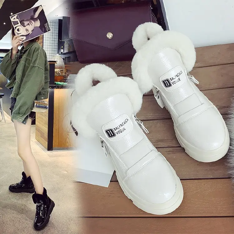 2019 г. Зимние сапоги короткие женские зимние трубы теплая плюшевая обувь размеры