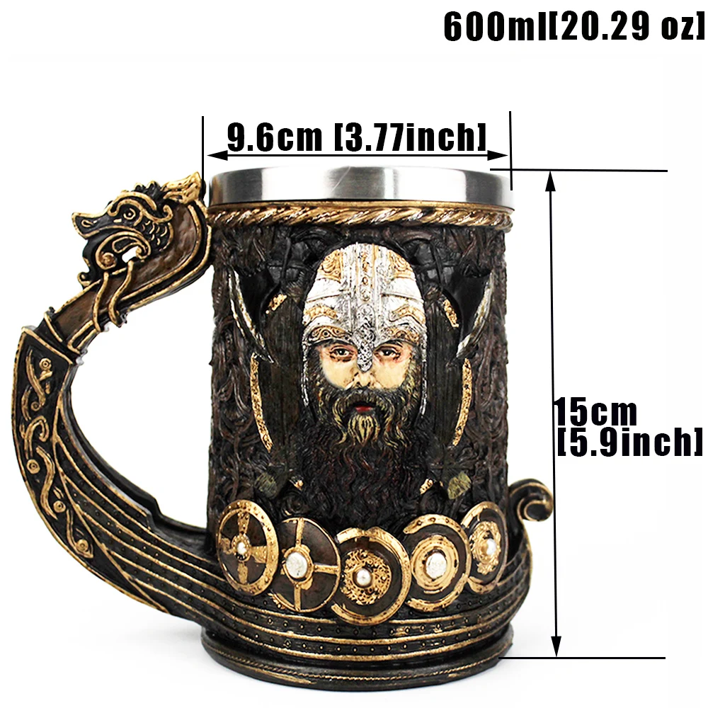 

Viking Tankard Mug 304 Stainless Steel Insert Resin Nordic God Odin Coffee Beer Mugs Cup Halloween Birthday Gift 600ml