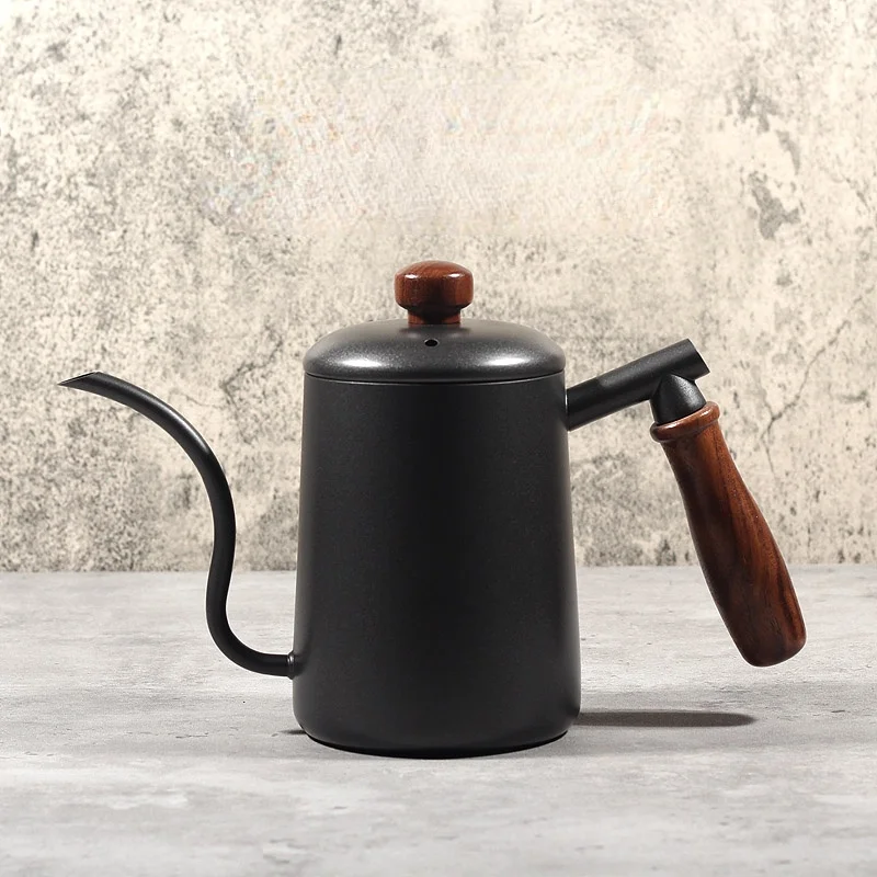 

Hand Holding Coffee Pot Small Mini Neck Pot Hanging Ears Long Mouth American Thickened 304 Stainless Steel Walnut Handle Pot