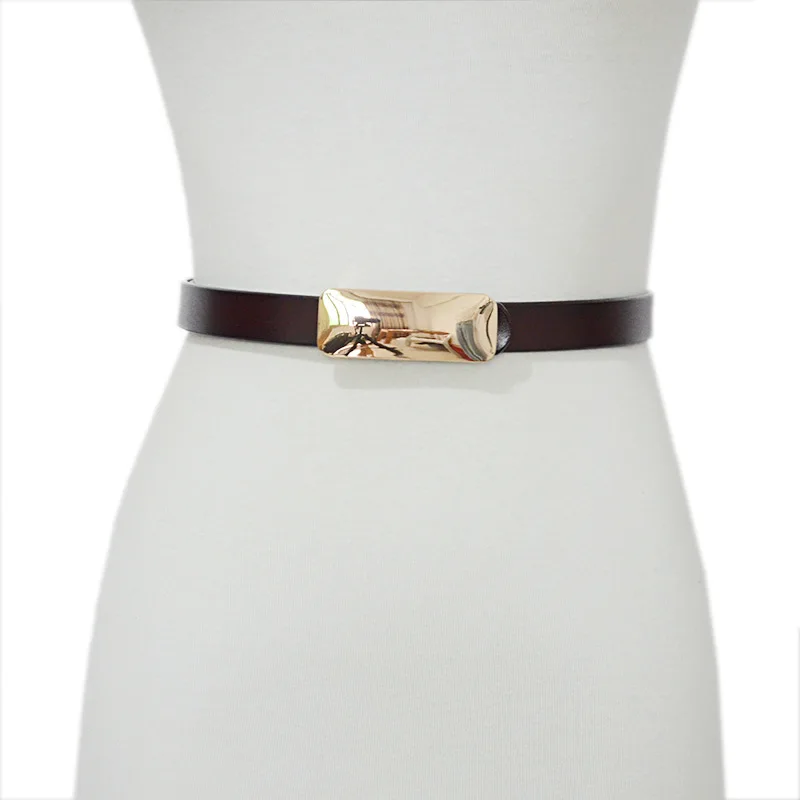 

Genuine Leather Belt Women's Fashion Smooth Metal Buckle Belts Ladies Wedding Party Evening Dress Waistband CA-1697