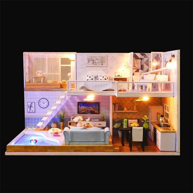 

3D Handmade Toys DIY Wooden House Toy House Kit Wooden Mini Doll House Mini Doll House Toy Furniture LED Light Gift