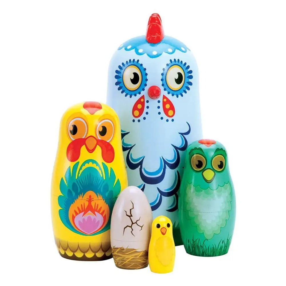 

5Pcs/Set Animal Chicken Pattern Wood Russian Nesting Matryoshka Doll Toy for Kids Gifts Crafted Home Decor Tabletop Ornaments