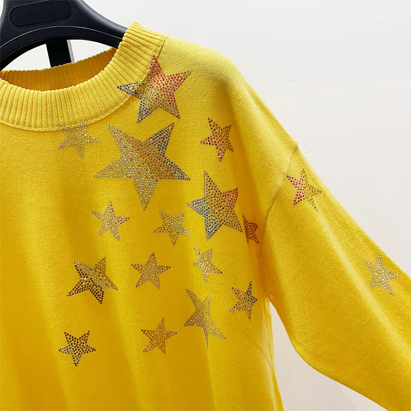 Женский трикотажный пуловер со звездами и стразами кашемировый джемпер с