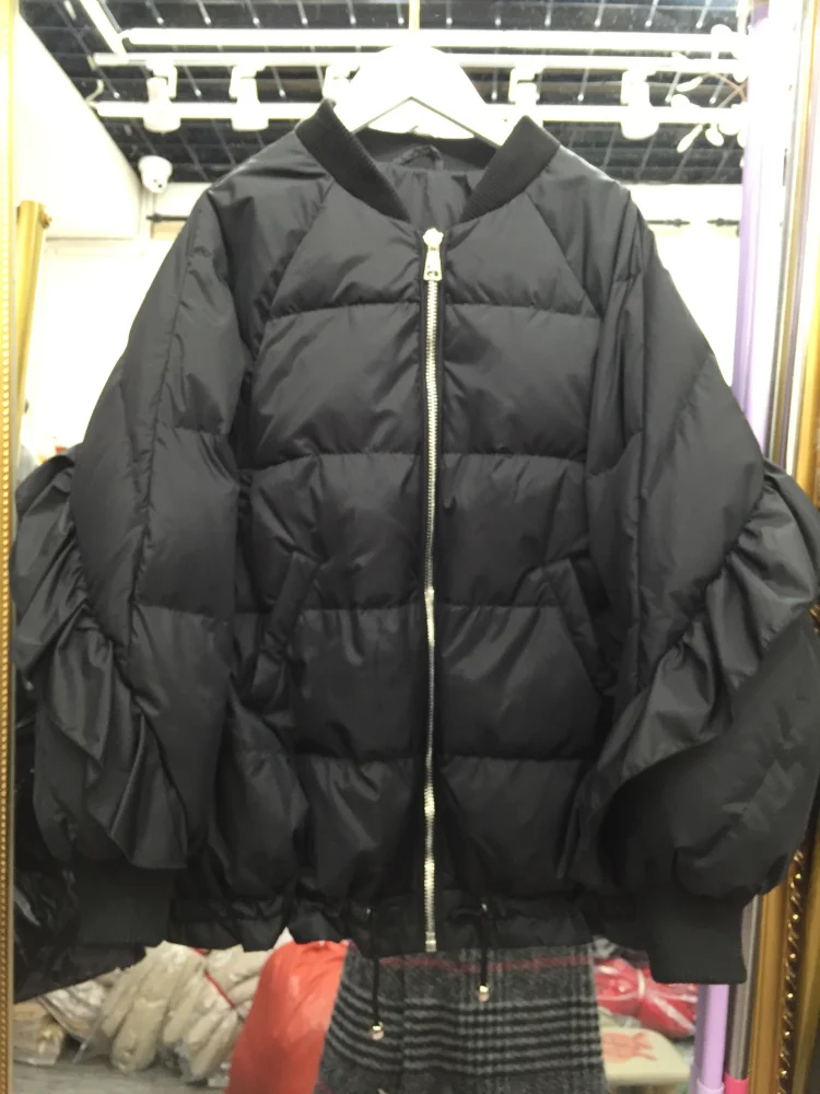 Large-size Winter Coat Women Falbala Patchwork Parka Bat Sleeve Loose Short Jacket  Thick Warm Parkas Female Outwear