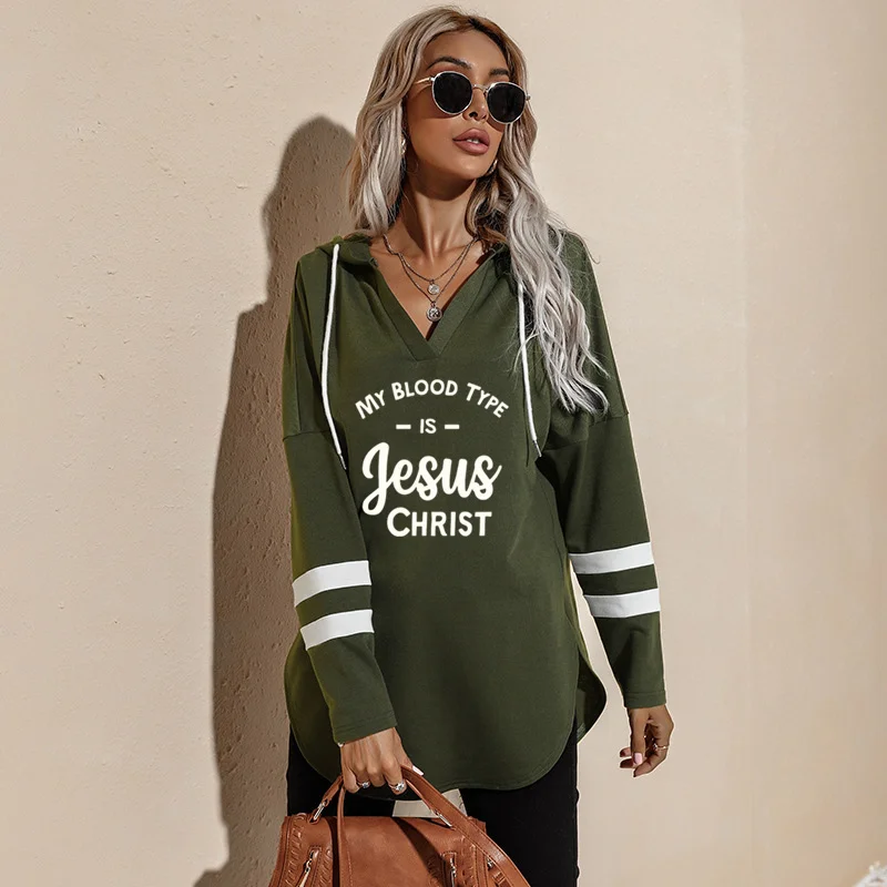 

My Blood Type Is Jesus Christ Sweatshirt Women Religious Christian Faith Pullovers Funny Unisex Church Bible Hoodies Sweatshirts