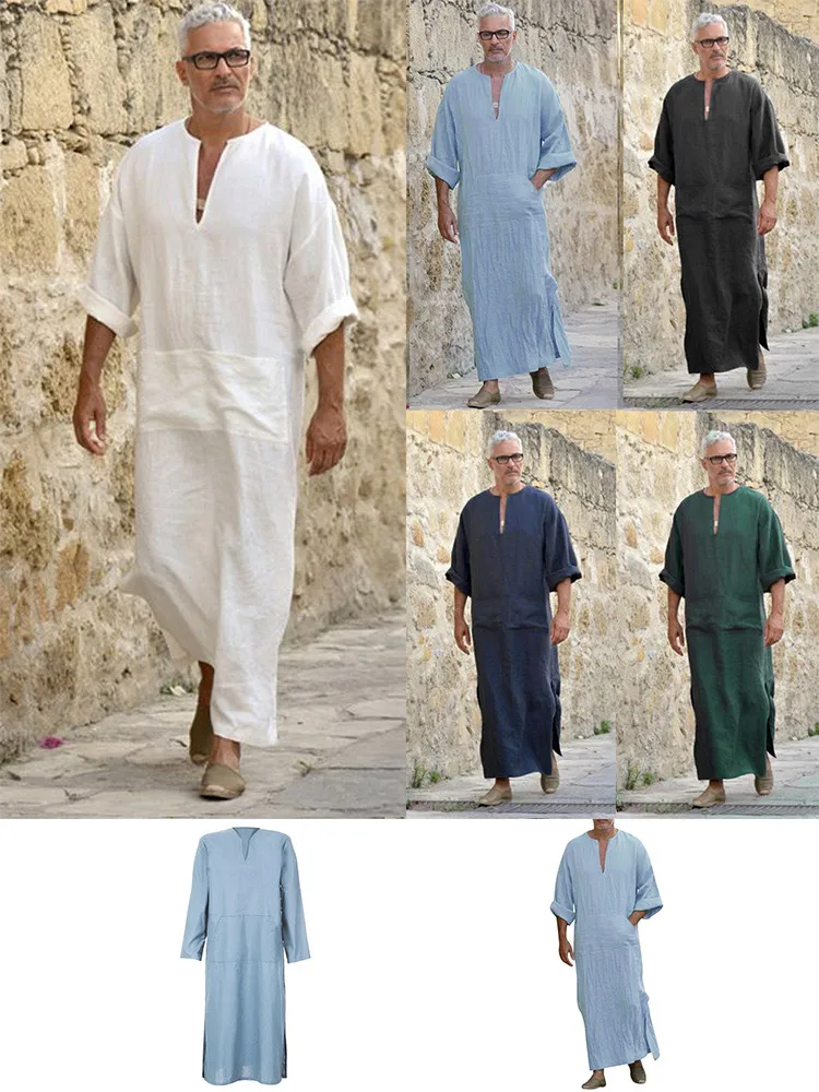 Кафтан халат мужские этнические халаты Свободные Твердые с длинным рукавом