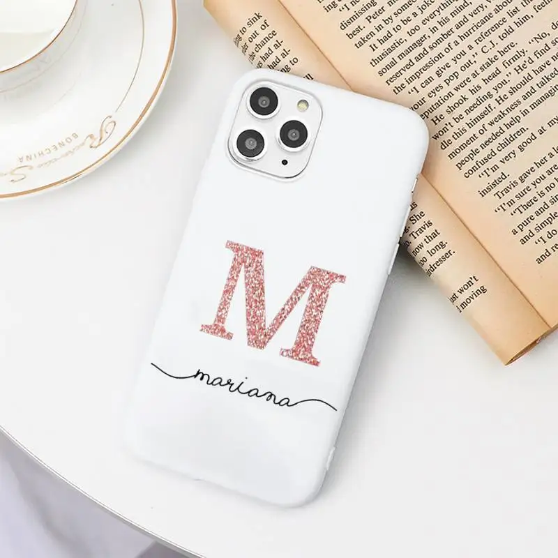 

Letter Monogram Pink Glitter Gold Phone Case Candy Color White for iPhone 11 pro XS MAX 8 7 6 6S Plus X 5S SE 2020 XR