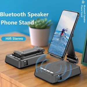 foldable tablet mobile phone holder portable bluetooth 5 0 speaker adjustable desktop bracket smartphone stand with microphone free global shipping