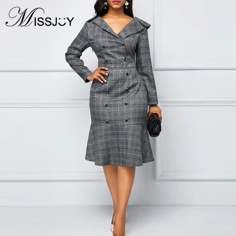 Платье MISSJOY женское офисное средней длины на пуговицах с длинным рукавом осень