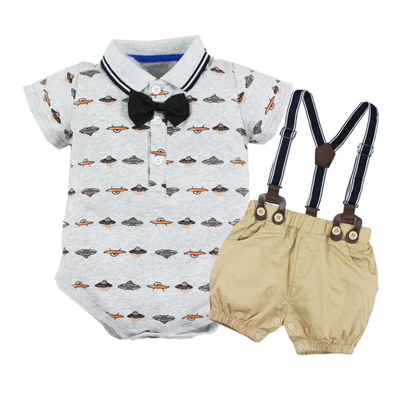 

Baby Boy Clothes Summer Gentleman Birthday Suits Newborn Party Soft Cotton Cute Solid Rmper + Belt Pants Infant Toddler Set