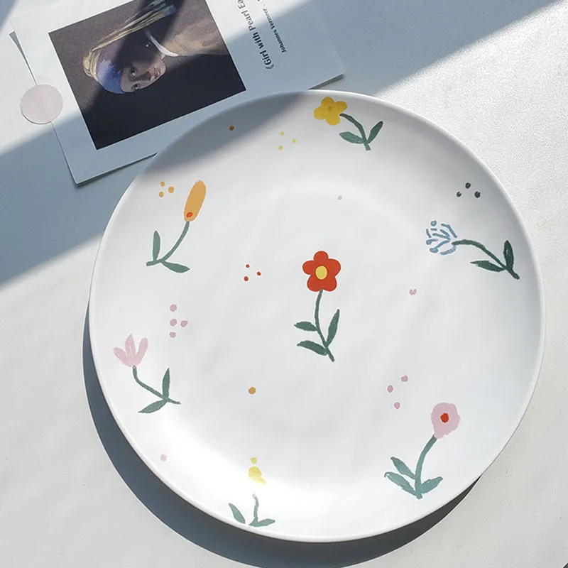 

Flower Plate 8inch Ceramic Fruit Cake Stand Plate Breakfast Dessert Cake Dish For Kitchen Living Room Decor Platos посуда