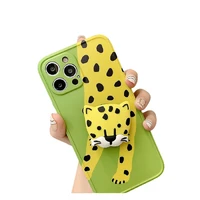 fashion cute cartoon leopard phone case with stand for iphone 7 8 x xs 11 lovely soft silicone phone cover for iphone 12pro max