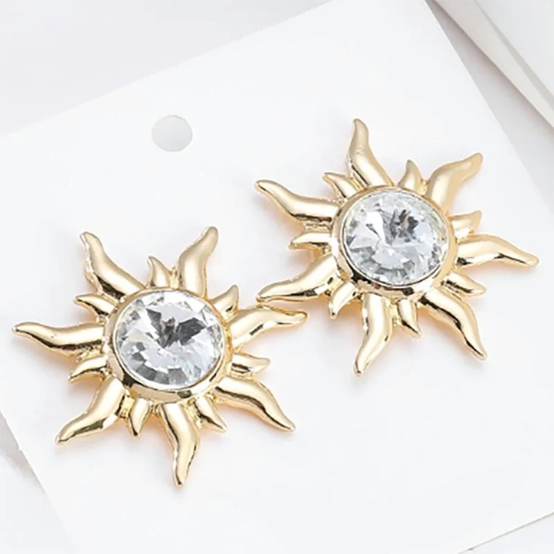 

New Style Light Luxury Small Sun Earrings Female OL Exaggerated Style Glass Diamond Alloy Jewelry Accessories Gift Wholesale