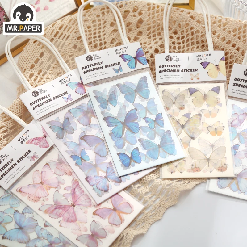 

Mr.paper 6 styles 3 pcs/bag Butterfly Series Daily Deco Washi Diary Stickers Scrapbook Journal Doodling Stationery Hand account
