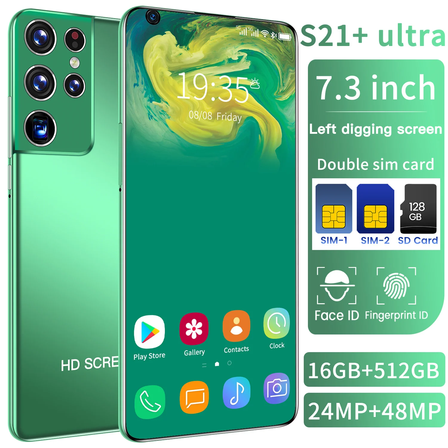 

Смартфон Cectdigi S21 +, 7,3 дюйма, Android 10,0, 16 + 512 ГБ, две Sim-карты