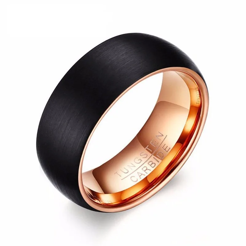 

Fashion 8MM Men's Black Tungsten Wedding Band Rings Gold Groove Black Brushed Ladder Edge Engagement Ring Women Valentine Gift