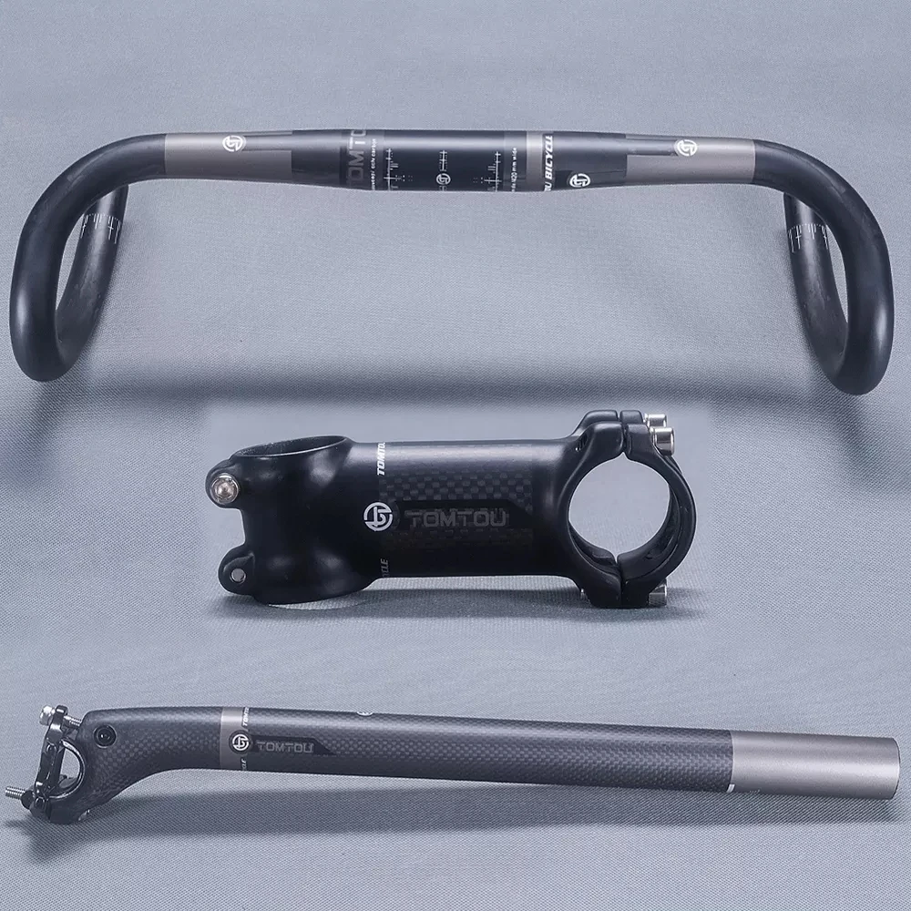 

TOMTOU Bicycle Handlebar Sets Road Bike Bent Bar Stem Seatpost Cycling XXX Parts Carbon Fiber Finish Matte