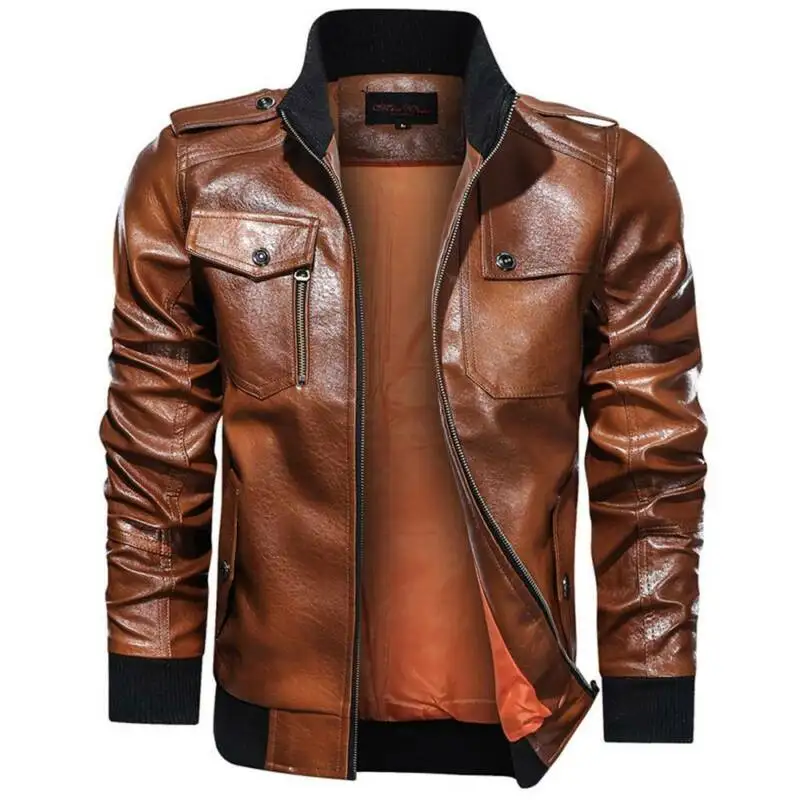 

Men's Motorcycle Jacket Casual Long Sleeves Plain Coat Windproof Outwear Autumn
