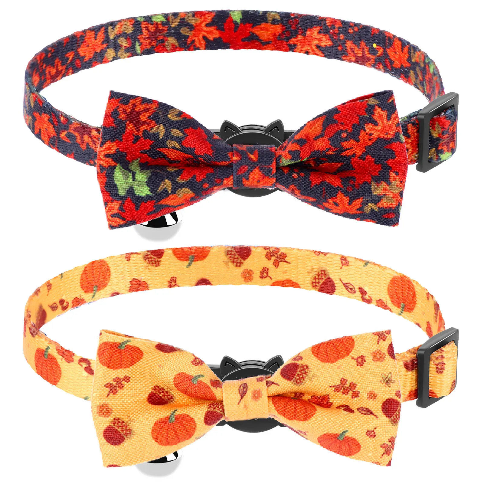 

2 Pieces Thanksgiving Day Autumn Cute Kitten Collars with Bell Bow Tie