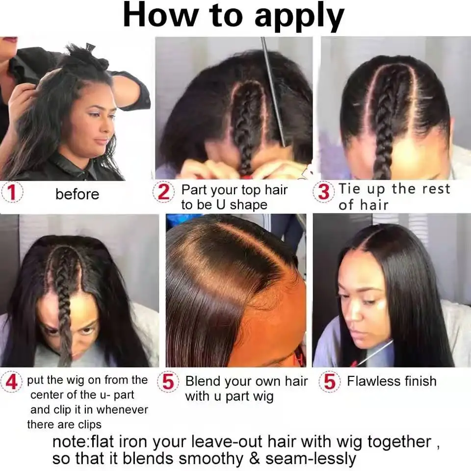 

U Part Human Hair Glueless Wigs Full Machine Made Indian Straight Hair Wig For Black Woman Non-Remy U Shape Hair Wig HairUGo150%