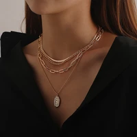 multi layer metal snake chain choker necklace gold color vintage trend carved coin portrait pendant necklaces for women jewelry