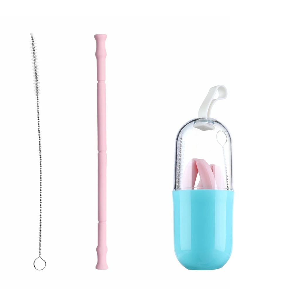 Light pink Складная Силиконовая трубочка Складные Многоразовые питьевой Портативный соломенная шляпа с переносной чехол и Чистящая Щетка для путешествий Офис напиток - Цвет: Light pink