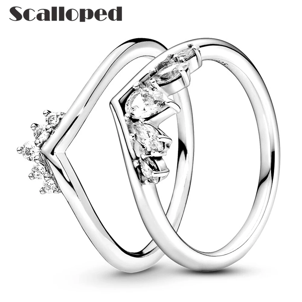 

SCALLOPED Fashion Marquise Pear Shaped Wishbone Ring Set Sparkling Zircon Women Wedding Band Engagement Love Jewelry Gifts