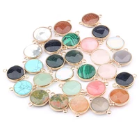 3pcs round faceted semi precious stone connector for jewelry making bracelet accessories craft diy handmade size 18x26mm