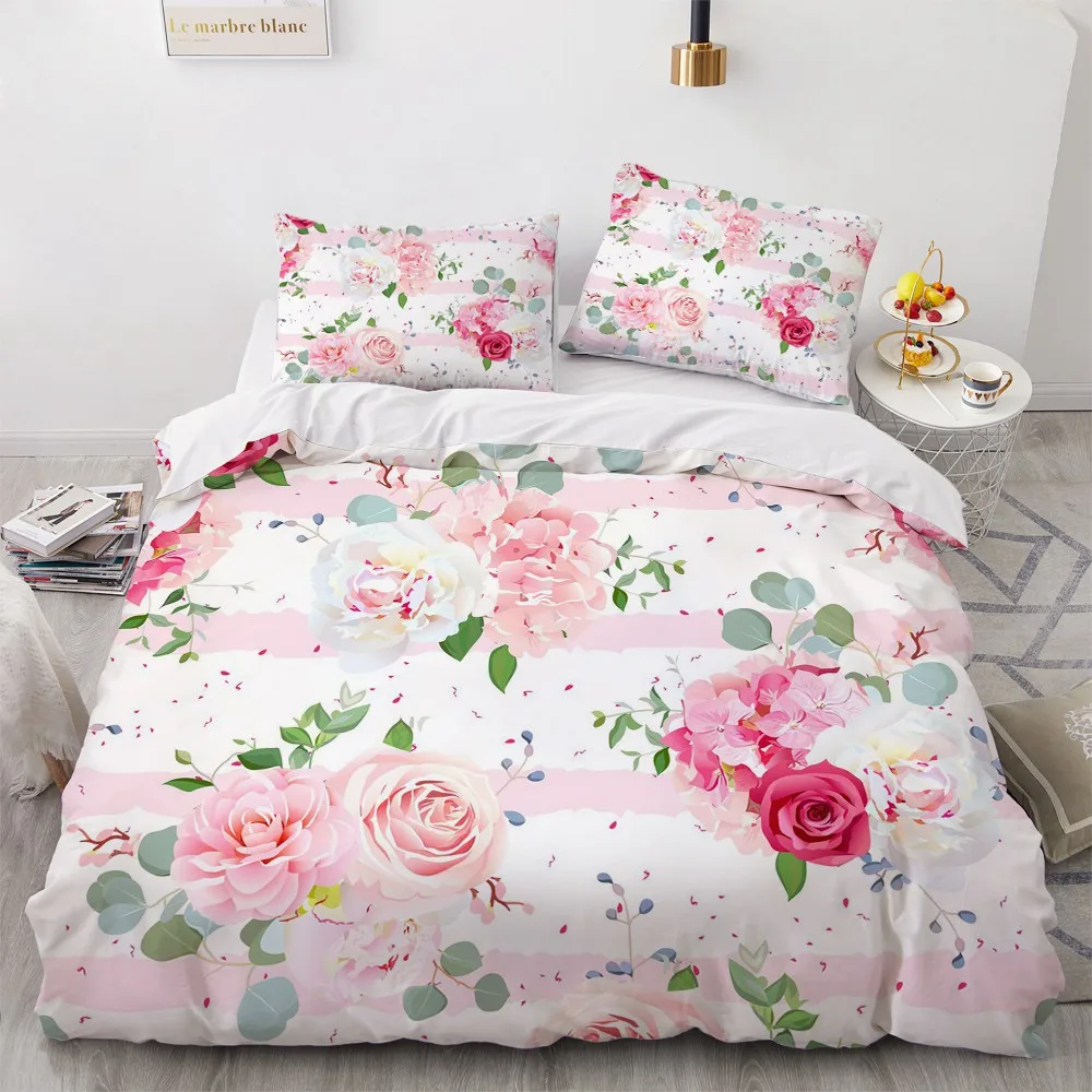 

Flower Comforther Covers 3D Custom Design Gray Quilt Cover Sets Pillow Sham 200*230cm Full Twin Double Size Modern Bedding Set