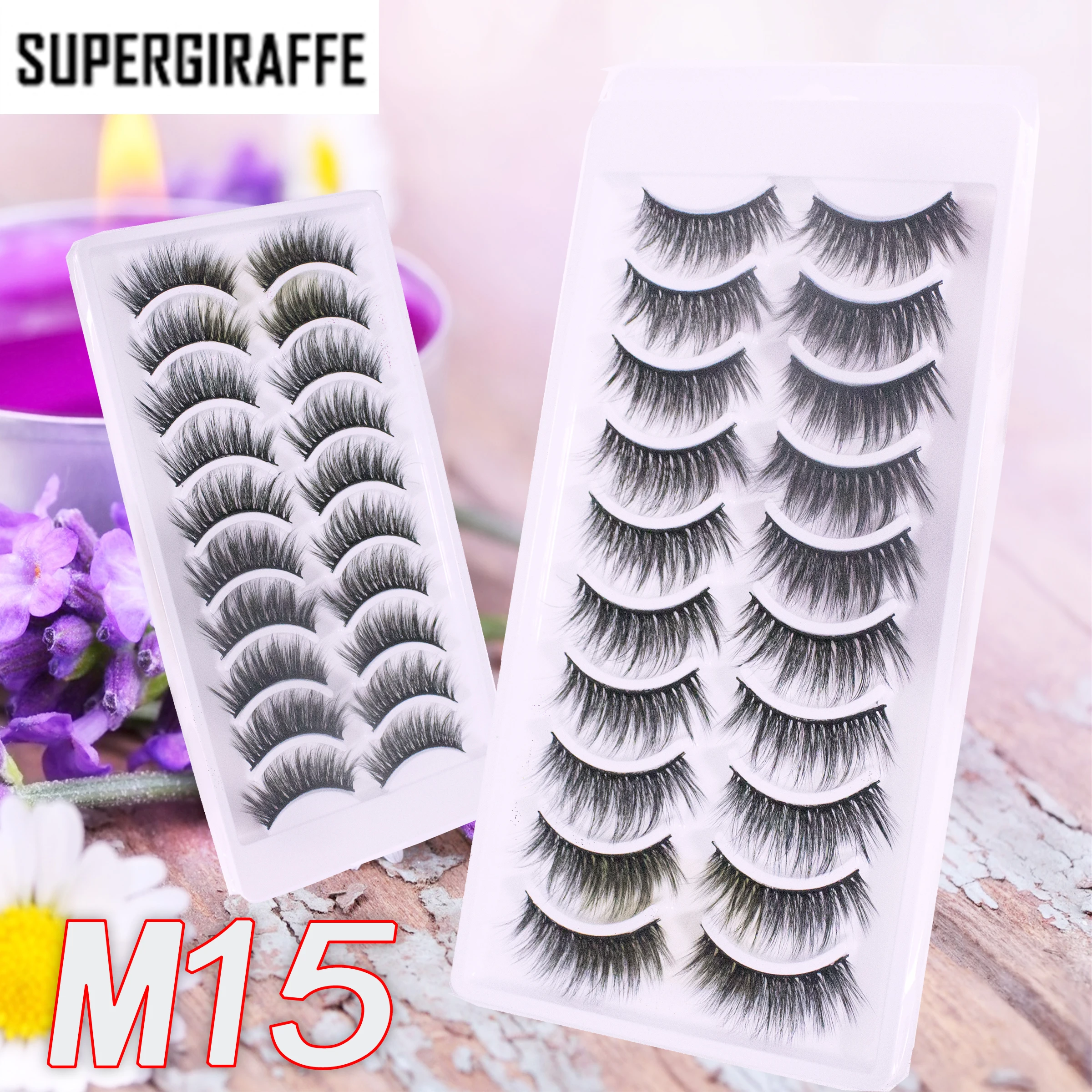 

SUPERGIRAFFE 10Pairs 3D Faux Mink Lashes Soft Natural Thick Wispy Cross Volume Dramatic Fluffy Eyelashes Wholesale Beauty Makeup