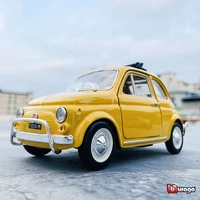bburago 124 1968 fiat 500l yellow simulation alloy car model crafts decoration collection toy tools gift