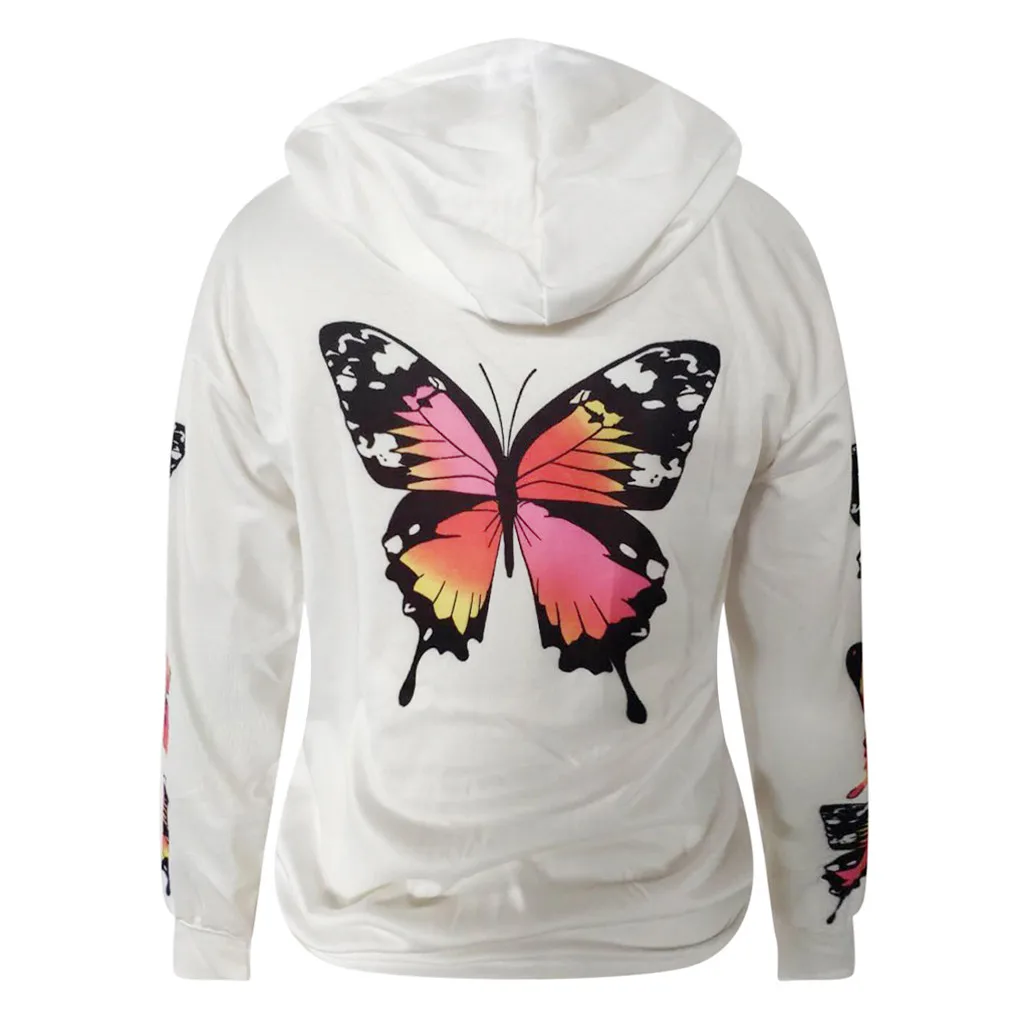 Женская толстовка с капюшоном и принтом бабочки Повседневная Толстовка длинными