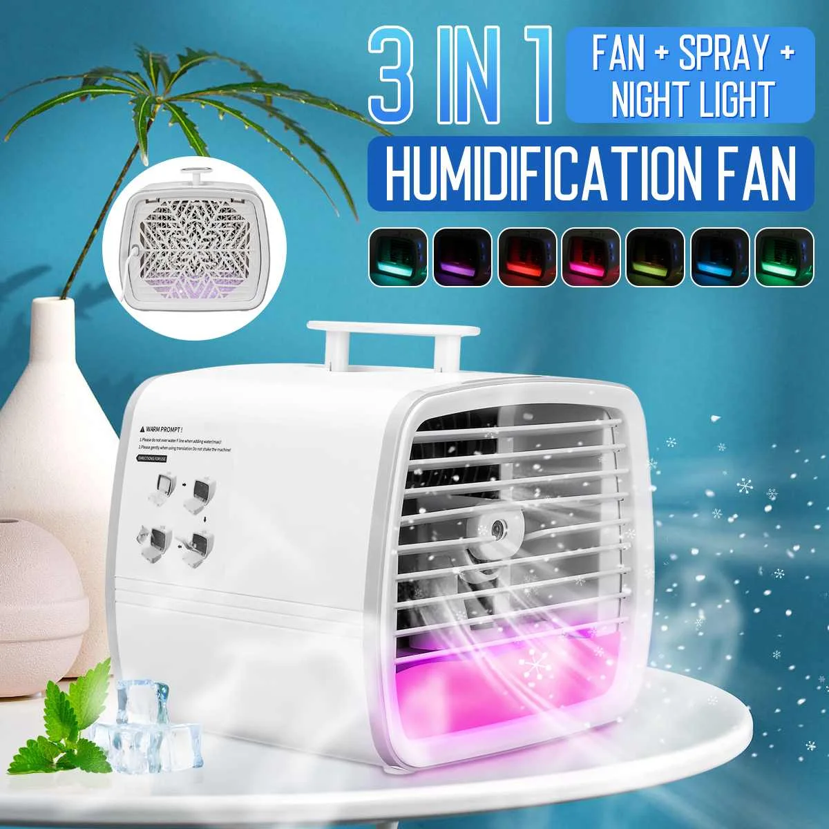 Online Aire Acondicionado Portátil 3 En 1, Humidificador Y Luz Nocturna, Ventilador De Mesa USB, Miniventilador De Recambio Para Oficina Y Dormitorio
