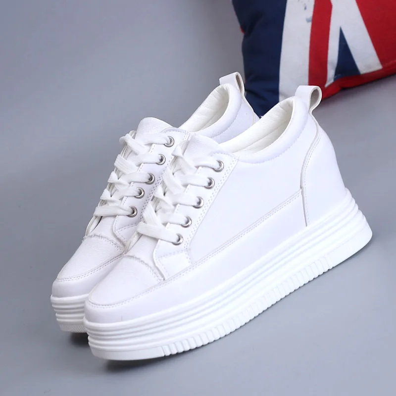 

Women's Platform Shoes 8CM High Heel Increasing Ladies Shoes Canvas Breathable Quality Wedge White Woman Sneakers 34-40
