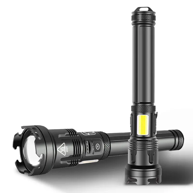 

1920A XHP110 3000LM Powerful Zoomable Flashlight COB Sidelight Telescopic Zoom Hunting LED Torch For Fishing Camping Lantern
