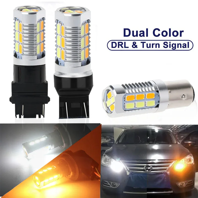 Двухцветные белые и янтарные светодиодные лампы 5630 22SMD 1157 BAY15D T20 7443 T25 3157 для