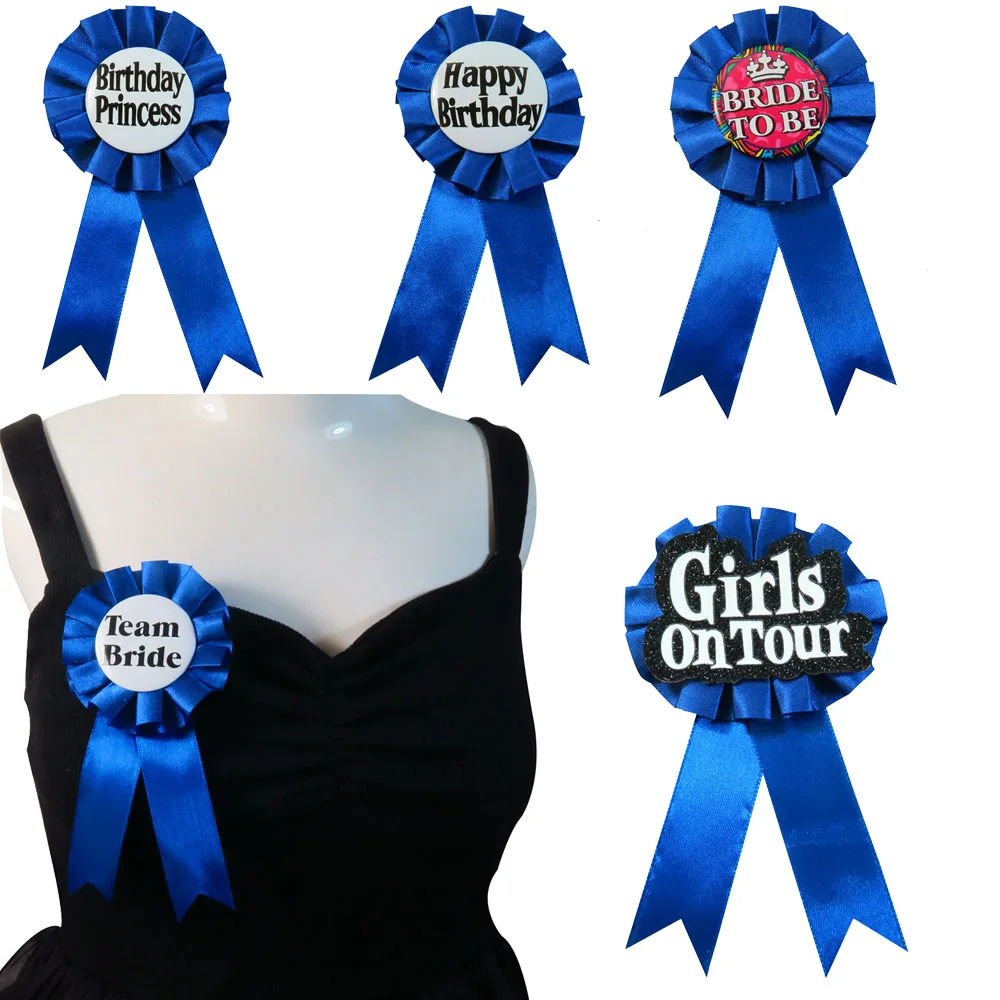 6 шт. новый дизайн синий значок с лентой круглый для команды невесты на пуговицах