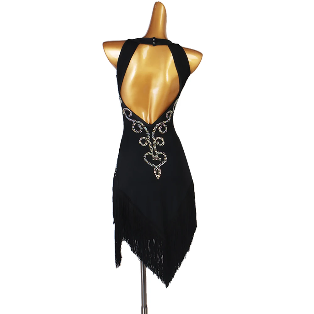 Платье для латинских танцев черное платье соревнований с красным горячим