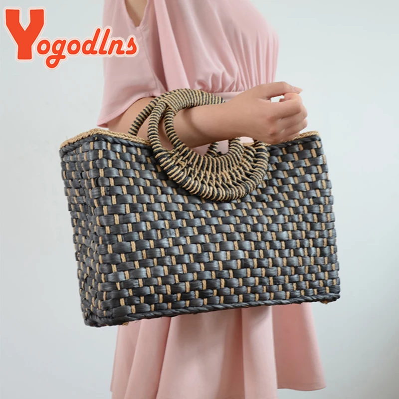 Yogodlns ручная корзина сумка для покупок соломенная тканая Бабочка Пряжка Ретро