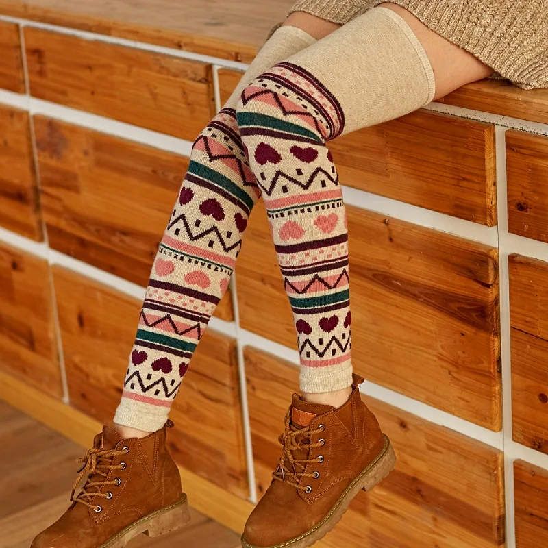 The Rabbit Wool Stockings Female Over-the-knee Set of Socks National Love Hearts High Warm Leggings Leg Warmers Half Long Socks