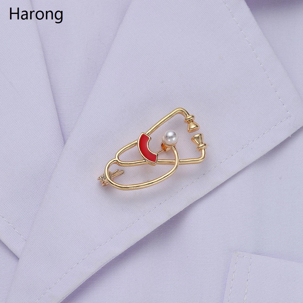 

Gold Silver Color Pearl Enamel Medical Stethoscope Brooch Pin Lapel Backpack Hat Jewelry Pins Doctor Nurse Party Hospital Gift