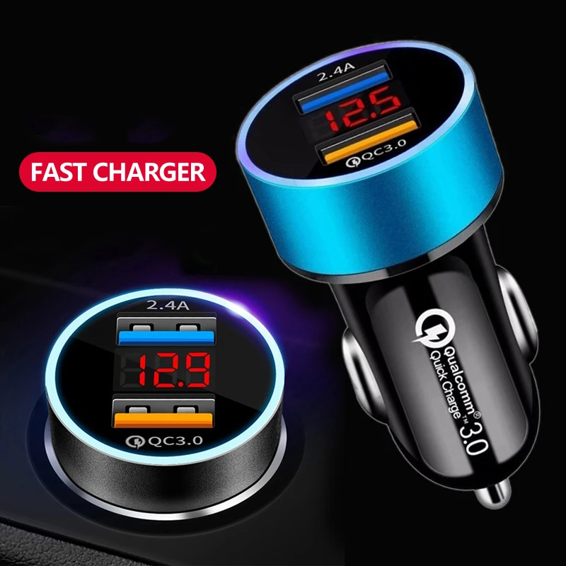 18W Dual USB Car Charger LED Fast Charging Mobile Phone Charge For iPhone 12 11 mini Pro X XR Max 7 8 Plus Xiaomi Huawei Samsung