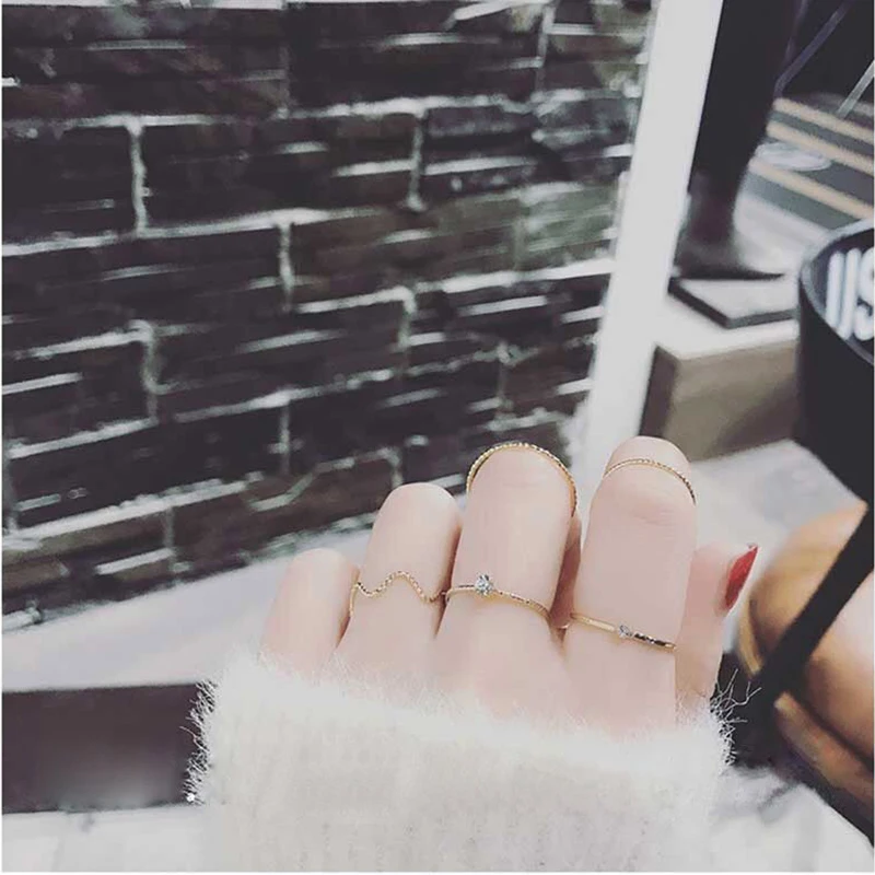 

5PCS Minimalist Gold Sliver Rings Set For Women Punk Geometric Crystal Round Twist Knuckle Ring Female Fashion Finger Jewelry