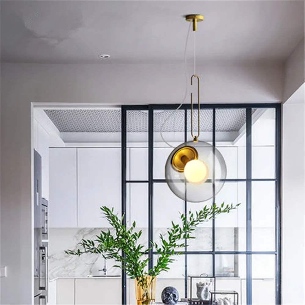 

American Transparent Glass Ball Retro Pendant Lights For Dining Room Bar Bedroom Bedside Suspension Luminaire Industrial Design