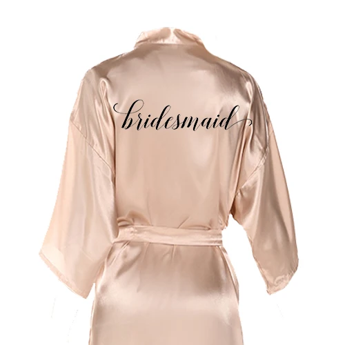 Халат кимоно Женский атласный пикантный цвета шампанского с принтом для