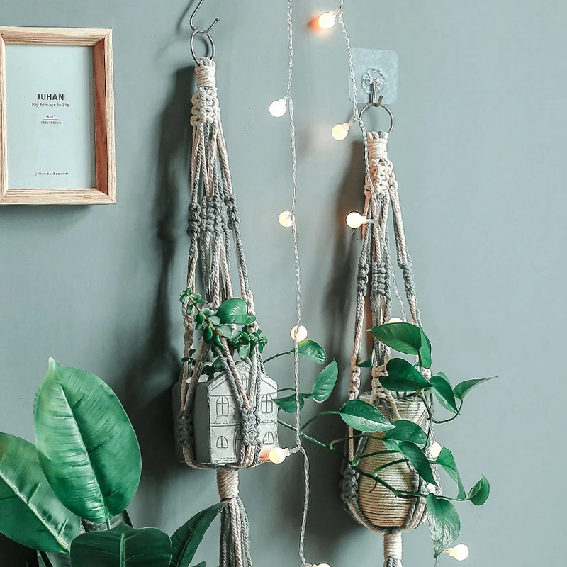 

4Pcs Handmade Macrame Plant Hanger Cotton Flowerpot Holder & 1 Pcs Wall Hanging Decor Handmade Woven Tassel Tapestry