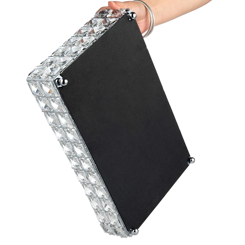 

Mirror Surface Crystal Vanity Makeup Tray Jewelry Trinket Cosmetic Perfume Storage Tray,Home Decor Dresser (Silver)