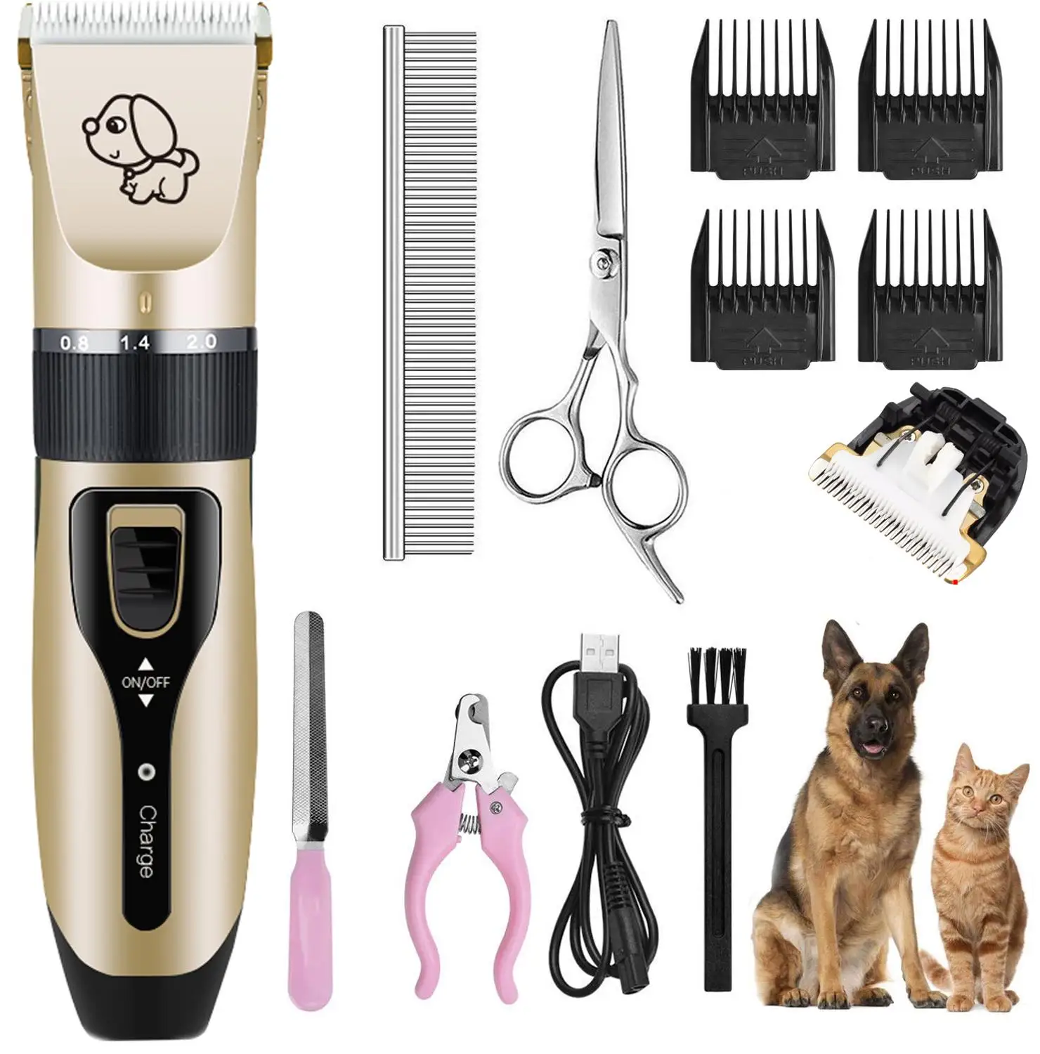 

USB Charging Dog Hair Trimmer Rechargeable Pet Cat Grooming Clippers Cutter Machine Shaver Electric Scissor Clipper 110-240V AC