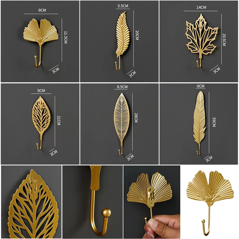 

Leaves Shape Iron Hook Nordic Wall Decoration Leaf Key Watch Bags Jewelry Haning Hook Mutifuctional Wall Hanger Rack