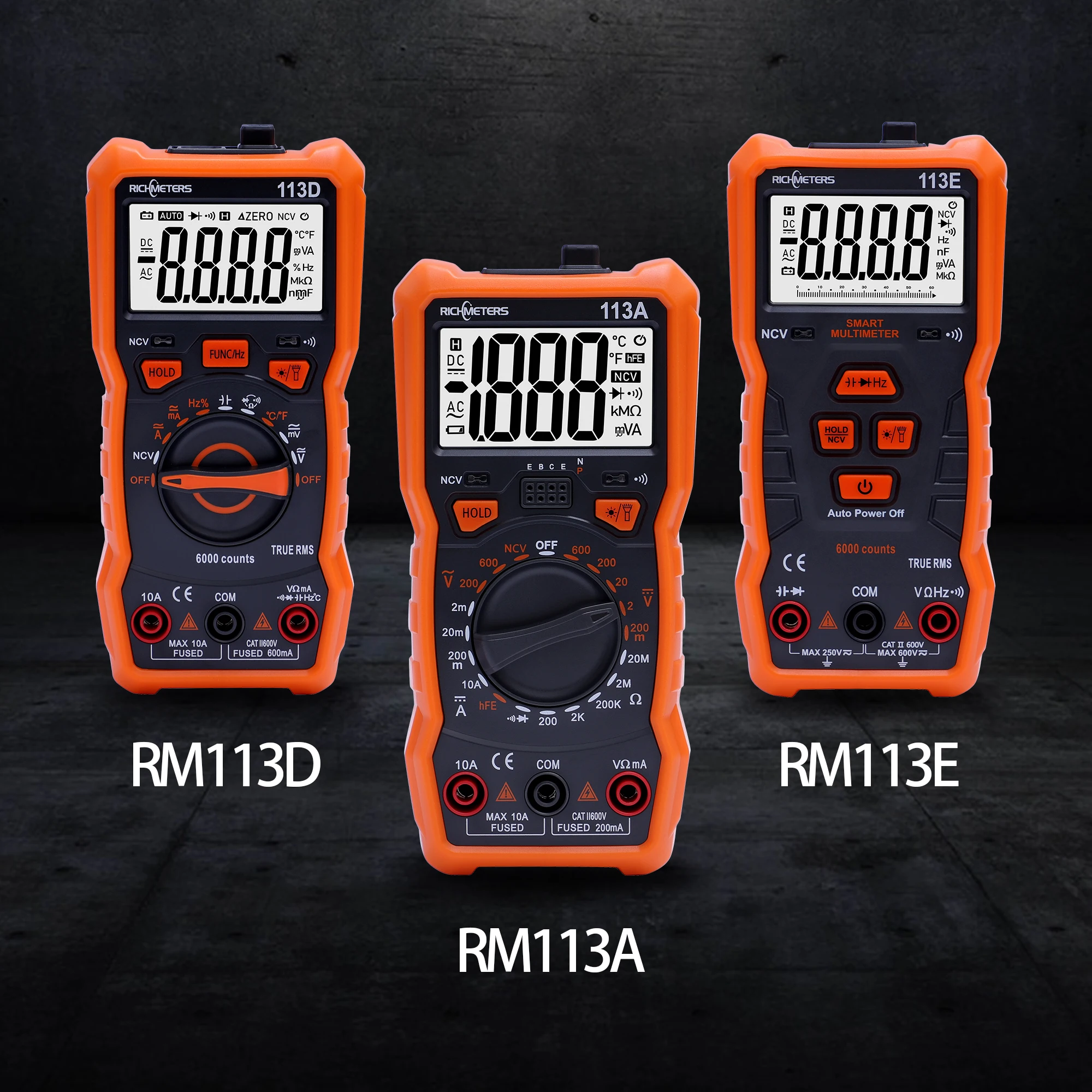 

RICHMETERS 113E Digital Multimeter 6000 counts NCV Auto Ranging AC/DC voltage meter Flash light Back light TRUE RMS